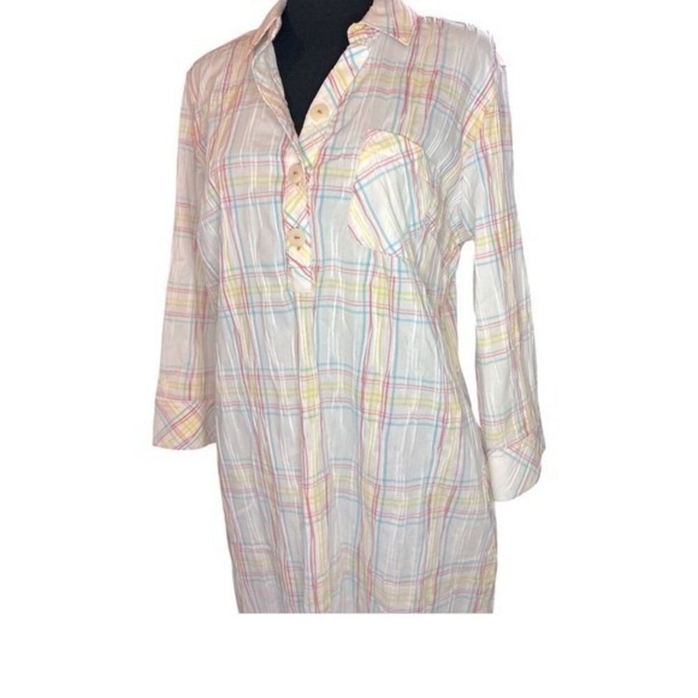 Foxcroft Plaid Shirt Dress 3/4 Sleeve Pocket Collared Size 12 - Picture 3 of 10